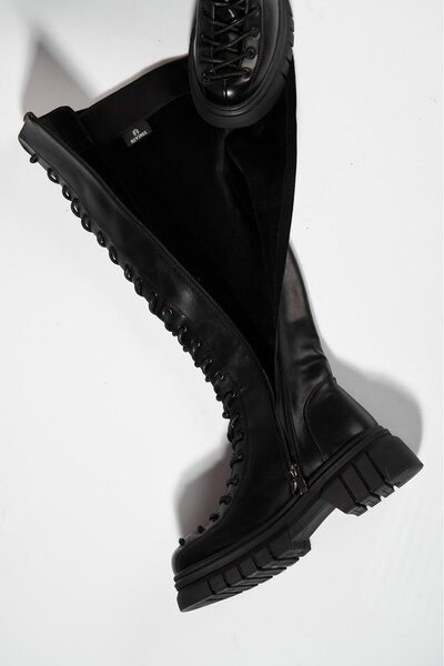 Joana Women's Black Fur-lined Boots Made of Takira Eco-Leather