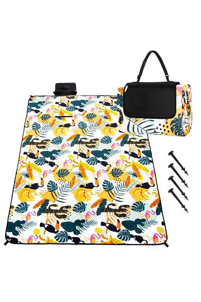SERSIMO Picnic or beach blanket, with insulating foil and handle, 150x200cm, tropical pattern, white and green