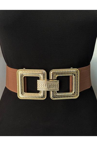 Kemerix Women's Gold Buckle Elastic Waist Belt Corset