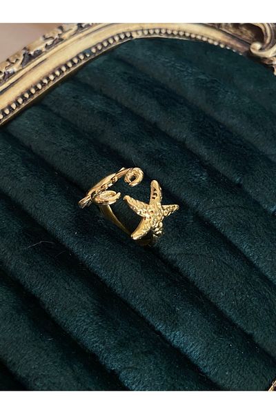 Vadısh store Gold Color Adjustable Steel Ring with Crab & Starfish Motif