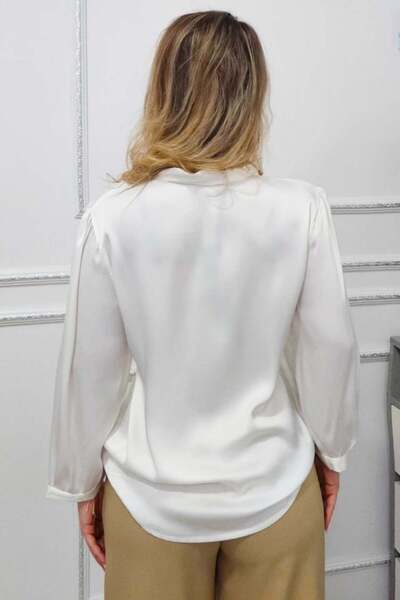 FashionForYou Camasa vaporoasa Soft Whisper, croi cu guler cravata, Alb, Marimi Large