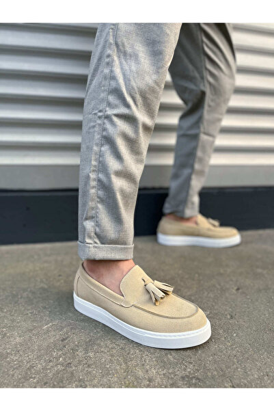 Joy Ayakkabı JY153 Bloom Чоловічі повсякденні класичні кросівки з замшу без шнурків та китицями SBT - кремові