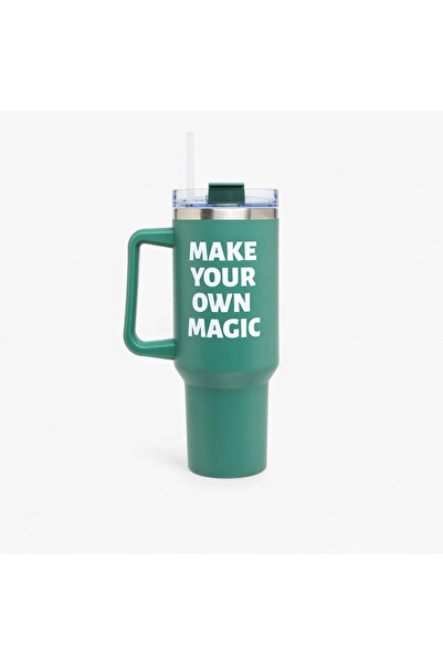 Lifestyle كوب من الفولاذ المقاوم للصدأ بطبعة شعار مع غطاء - 1.2 لتر