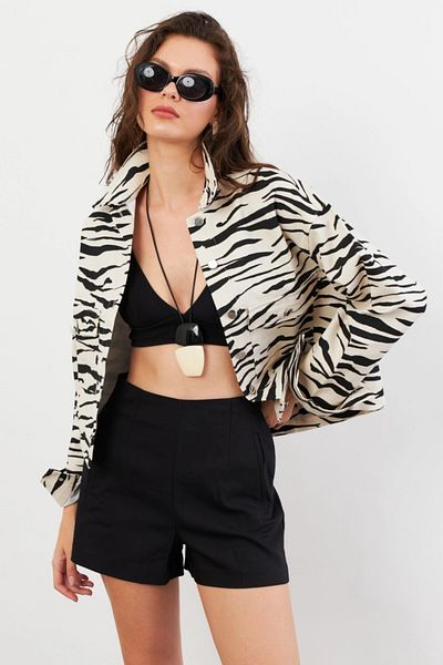 Cool & Sexy Jachetă de damă cu model zebră neagră QS5337-90