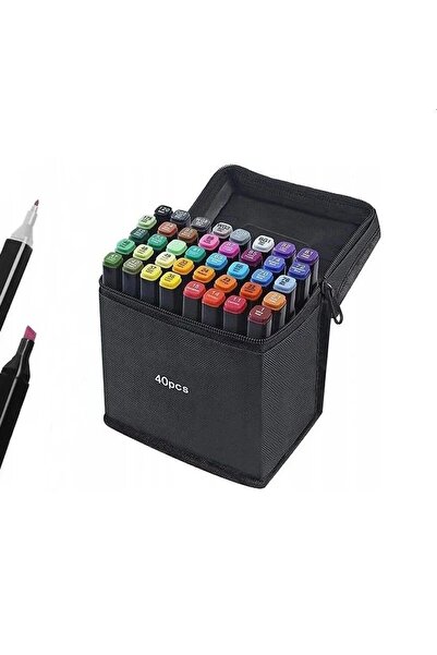 PROCART Set de 40 de markere multicolore cu 2 capete de scriere, include geantă de depozitare