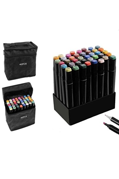 PROCART Set de 40 de markere multicolore cu 2 capete de scriere, include geantă de depozitare