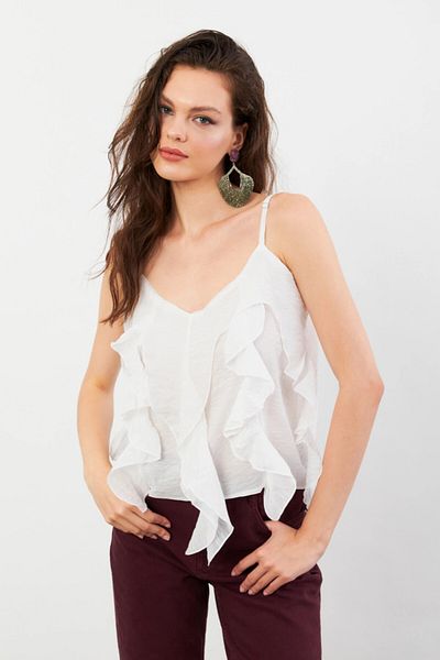 Cool & Sexy Women's White Crinkle Blouse Sol1504