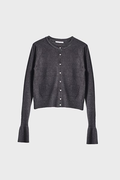 its basic Women's Anthracite Color W5-45 Flared Sleeve Buttoned Viscose Blended Knitwear Cardigan with Front Pocket