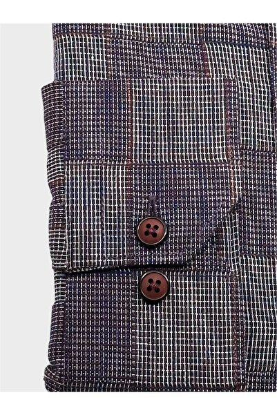 KAMER Men's Regular Fit Long Sleeve 100% Cotton Button Collar Single Pocket Plaid Bordo Shirt 3812R