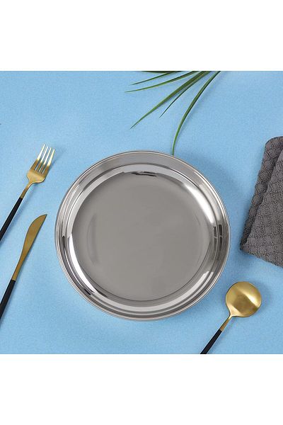 Blackstone Stainless Steel Dinner Plates, Rice Plates, Set of 3 Pieces (19.5 cm)