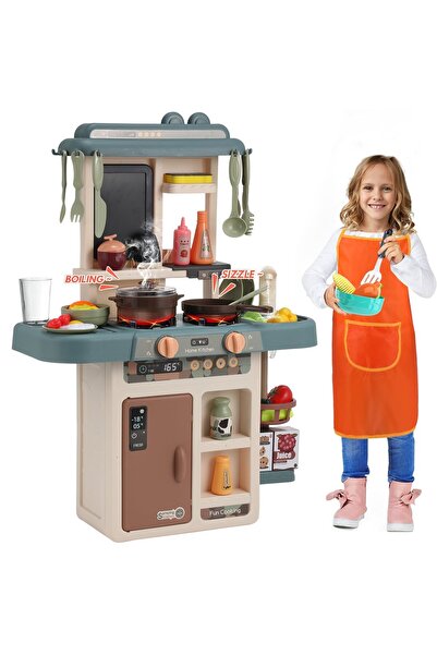 Rovo 187 Bucătărie pentru copii, Aragaz de jucărie, Chiuvetă cu apă, Abur, Lumini, Sunete, Frigider, 42 buc.