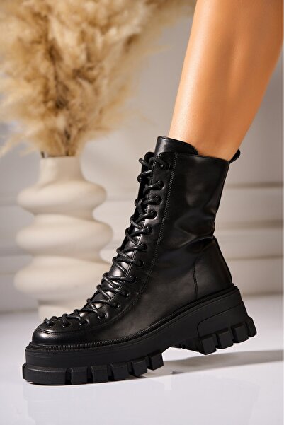 Joana Γυναικείες Μπότες Laysha Μαύρες από Δέρμα με Επένδυση από Γούνα