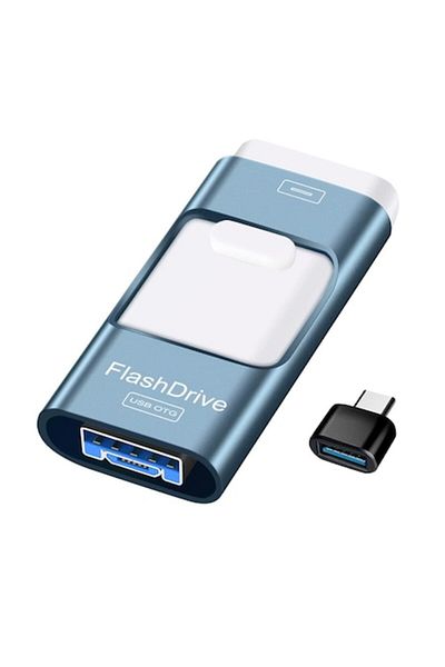 LET USB Memory Stick 256 GB 4-in-1, Flash Drive for Android and IOS, Blue