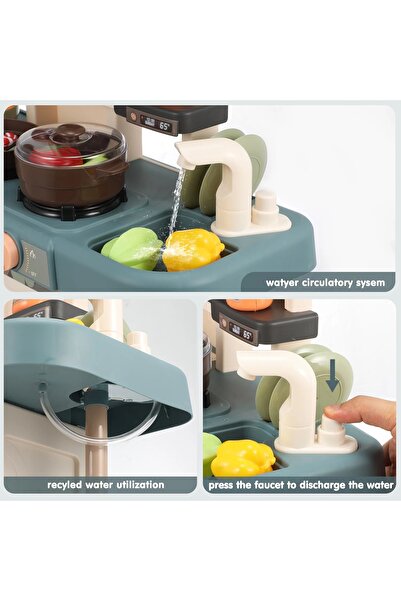 Rovo 187 Bucătărie pentru copii, Aragaz de jucărie, Chiuvetă cu apă, Abur, Lumini, Sunete, Frigider, 42 buc.