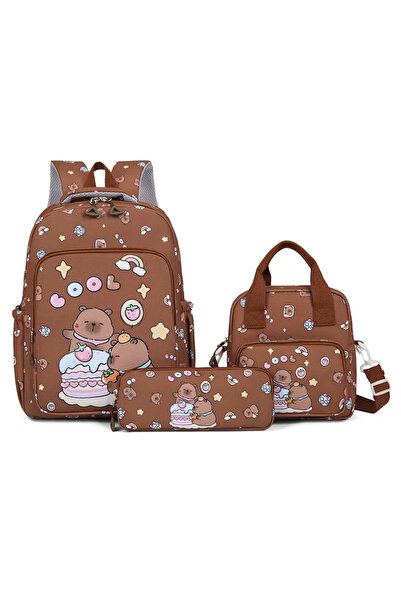 Choice1 مجموعة من 3 قطع - حقيبة ظهر ملونة من الكابيبارا باللون البني، 3 قطع/م...