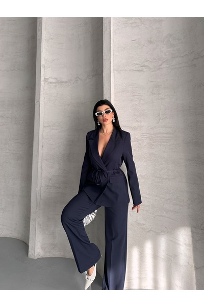 Moda İkra Waist Tie Blazer Jacket Pantsuit