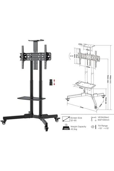 SKY TOUCH عربة حامل تلفزيون متنقل من SKY-TOUCH، عربة تلفزيون، لأجهزة تلفزيون مقاس 32-75 بوصة، حامل تلفزيون متحرك عالي التحمل قابل للتعديل الارتفاع