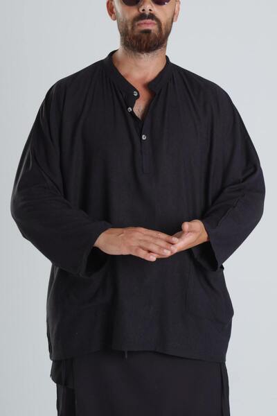 COCOPELLI Μπλουζάκι από λινό ύφασμα Oversize μαύρο σχέδιο