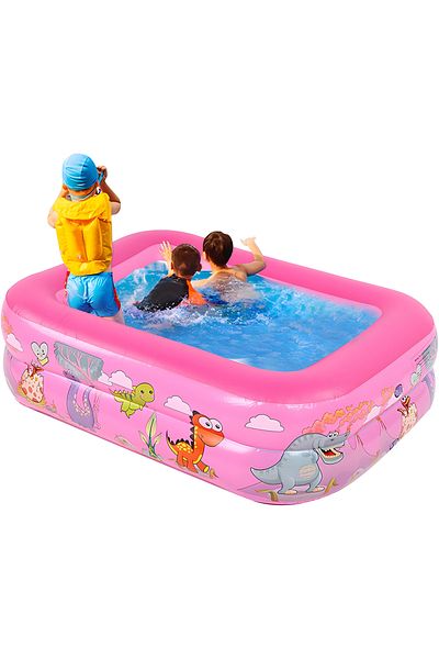 Teno Teno® Inflatable Children's Pool, soft floor, 2 rings, durable, 120 x 90 x 30 cm, pink