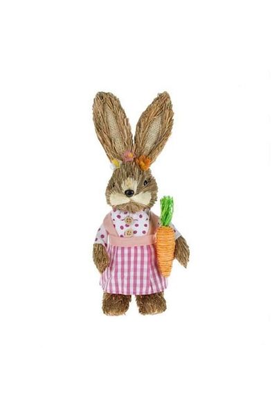 OEM Figurină decorativă de Paște Iepure cu Rochie Roz și Morcov