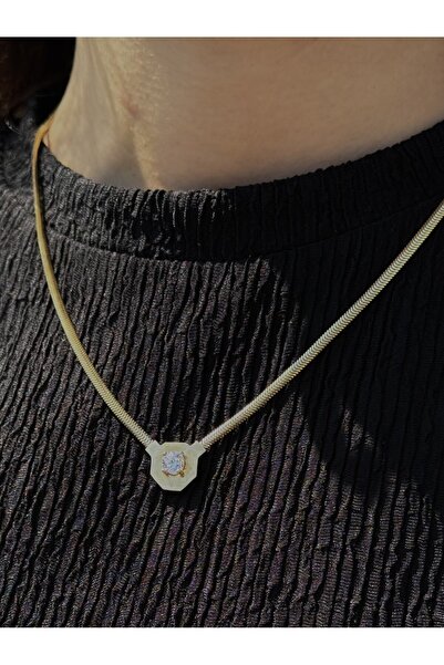 Has Kuyumcum 14 Ayar Altın Tek Taş Balık Sırtı Kolye