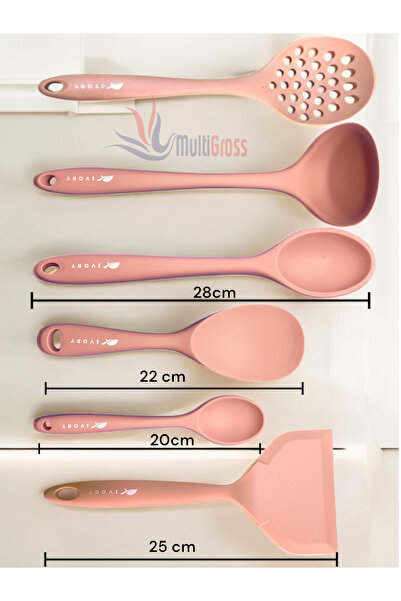 Multiamo Heat Resistant Silicone Colander Ladle Spatula Spoon Tongs Set (30-28-22-20 cm) 8 Pieces