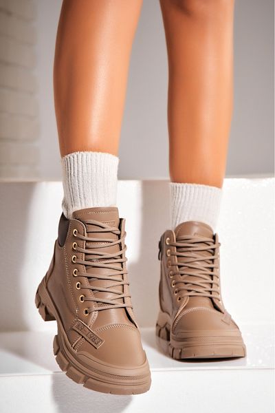 Joana Women's Khaki Faux Leather Fur-lined Boots Haley