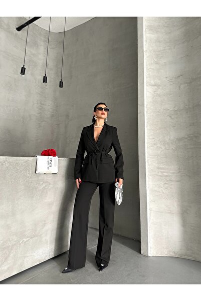 Moda İkra Waist Tie Blazer Jacket Pantsuit