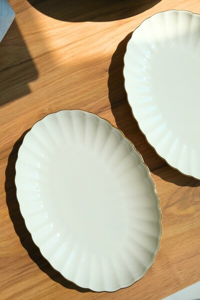 Kütahya Porselen Bone Luz Gold Mesh Boat Plate 27X19Cm Bnlzf28Ky20 2 Pcs