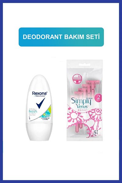 Gillette Venus Simply Venus 2 Basic 5-Piece Women's Razor & Women's Roll on Stay Fresh Blue Poppy and Apple
