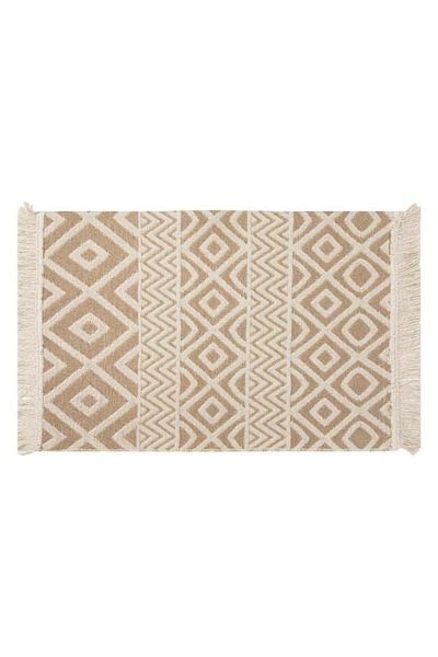 TOPI TOY Geometric pattern rug, traditional theme, cream beige, with fringes, 90 x 60 cm