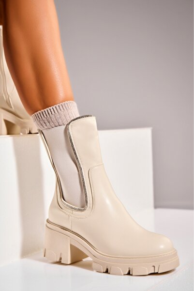 Joana Γυναικείες μπεζ μπότες με επένδυση γούνας από οικολογικό δέρμα Zolie