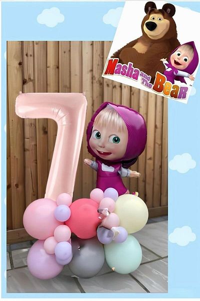 PARTİAVM مجموعة بالونات على شكل دب وردي من سن 7 سنوات، مجموعة بالونات عيد ميلاد بموضوع دب وردي