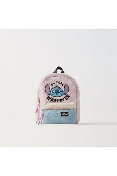 Disney Pink Disney's New Stitch Plush Children's Genuine Leather Pink Big Ears Alien Head Color Block Backp