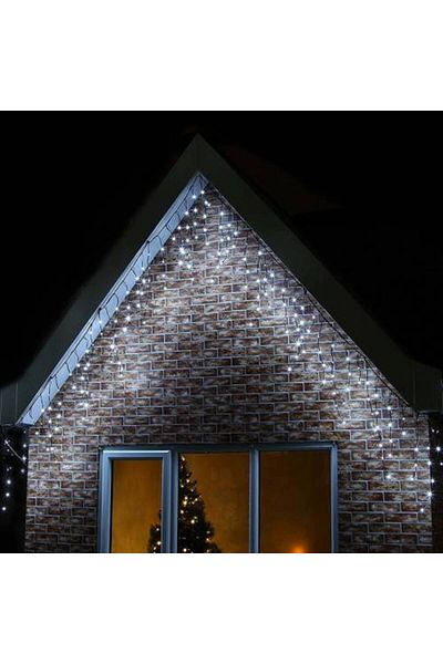 SDX Market Instalare perdea de Crăciun pentru exterior, 8 m x 1 m, 360 LED-uri, fir negru, cu FLASH, alb rece