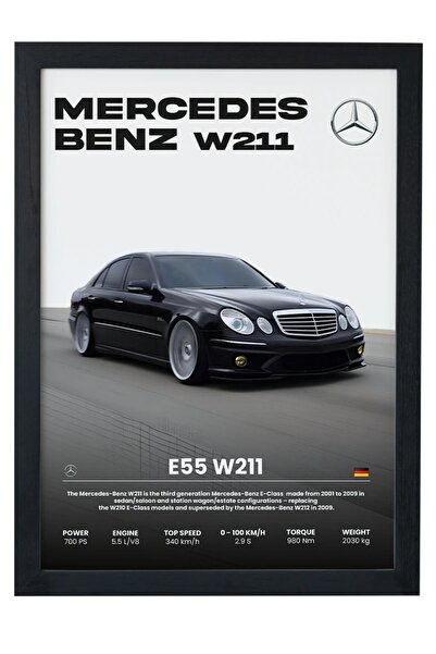 gxe.art Mercedes Benz E55 AMG Siyah Çerçeveli Tablo Poster