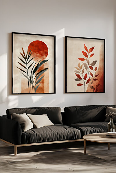 STARYUNA Set de 2 tablouri boeme cu rame din lemn negru, pictură boemă Yuna233