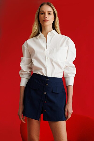 GLENDA Lacivert Düğmeli Mini Şort Etek