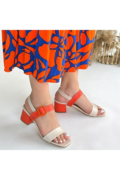 Zerenyus Year Beige Orange Orange Single Strap Heeled Shoes
