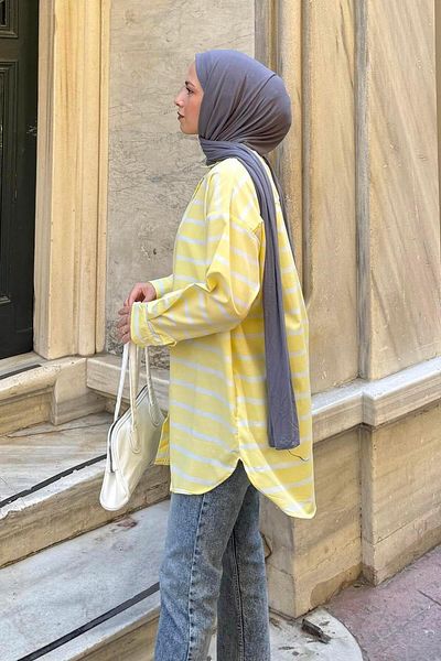 lamelif Oversize Stripe Detailed Shirt Yellow