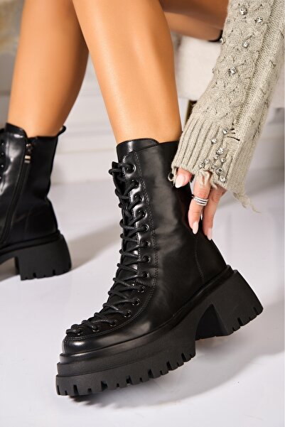 Joana Γυναικείες μαύρες μπότες με επένδυση γούνας από οικολογικό δέρμα Suraya