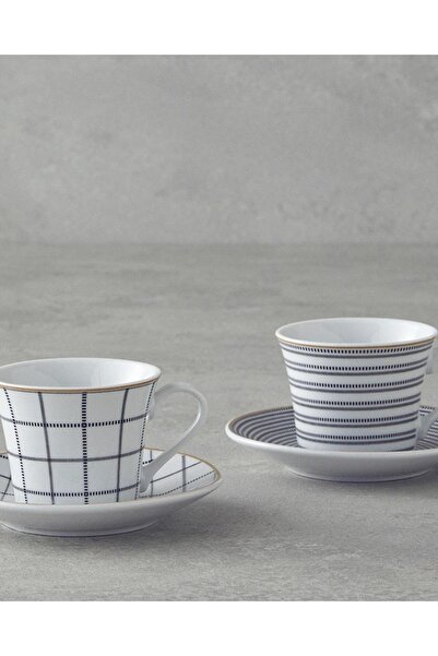 English Home Ashley Porcelain Coffee Cup Set 4 Pieces 2 Person Black-Claret Red (04.08.2025)