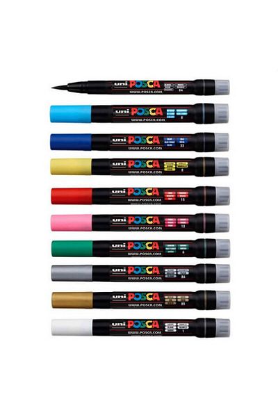 POSCA Marker cu vopsea, varf tip pensula, efect acuarela, suprafete multiple Albastru