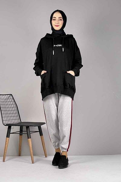 Skygo Stripe Detailed Sweatpants Gray Red