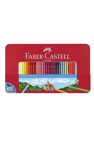 Faber Castel Set of 60 colored pencils, 4 accessories included, metal box