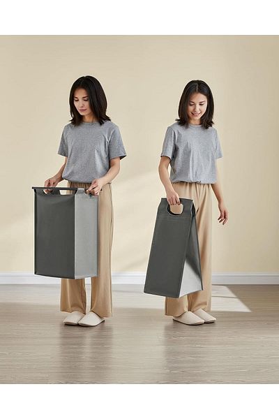 VASAGLE Laundry basket 4x40L, removable bags, upper shelf and metal frame, 116x33x72 cm, black and gray