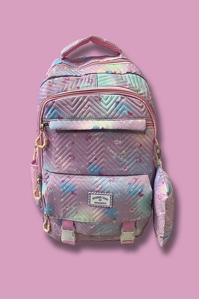 Karakedi Lilac Good Night Patterned School Backpack with Wallet