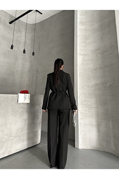 Moda İkra Waist Tie Blazer Jacket Pantsuit
