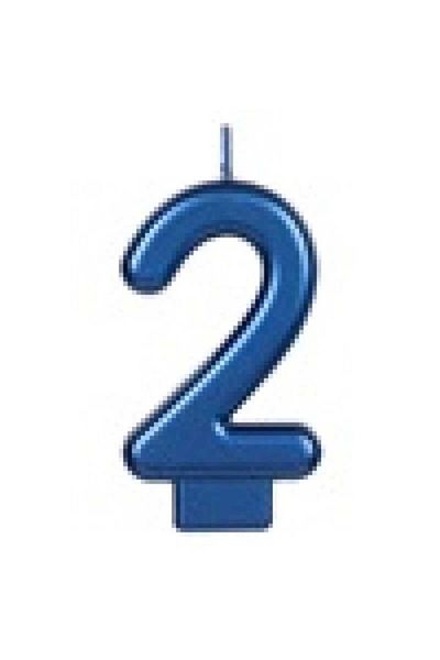 OEM Birthday Candle Metallic Blue Number 2