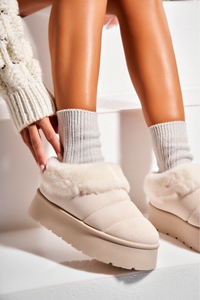 Joana Cizme Dama Imblanite Bej din Piele Ecologica Intoarsa Sarvika